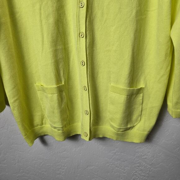 Talbots Petites Pima Cotton 3/4 Sleeve Button Front Cardigan Chartreusi Knit XLP - Picture 12 of 13